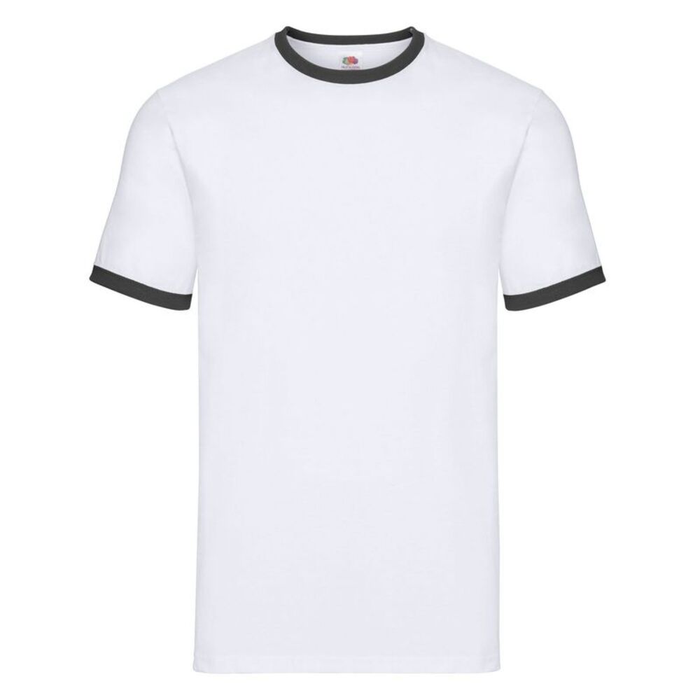 Fruit of the Loom Mens Ringer T-Shirt / White/Black